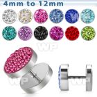 8mj6 steel fake plug ferido glued multi crystals normal high belly piercing