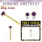 iu4iwe 14kt gold nose bone 2mm prong set genuine amethyst stone nose piercing