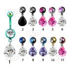 j12g0p9 ion plated steel belly ring l dangling 11 x 9mm pear belly piercing