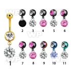 j12g0pl ion plated steel belly ring l dangling 8mm round cz sto belly piercing