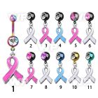 j12spe ion plated steel belly ring l dangling pink ribbon leng belly piercing