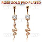 j1aglkt rosegold pvd finish steel navel bananabell cz snake