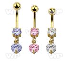 j1igse9 gold plated steel belly ring w dangling 8mm prong set rou belly piercing