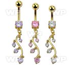 j1igzs9 gold plated steel belly ring w dangling vine design prong belly piercing