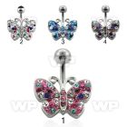 j6100t steel belly ring lower butterfly design ferido glue cryst belly piercing