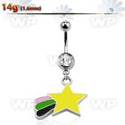 j610ep steel belly ring w dangling painted falling star design belly piercing