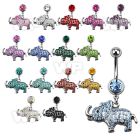 j610sl steel belly ring w dangling crystal studded baby elephant belly piercing