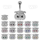 j610yy steel belly ring lower crystal owl face belly piercing