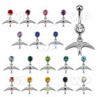 j610yz steel belly ring w dangling plain birdcenter crystal leng belly piercing