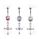 j61ge03 steel belly ring w dangling small dangling cross tiny belly piercing