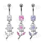 j61gelt steel belly ring lower 8mm prong set cz stone a dangling belly piercing