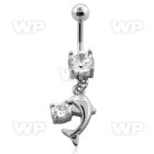 j61glf steel belly ring w dangling small dangling dolphin round belly piercing