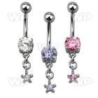 j61gsts steel belly ring w dangling dangling prong set star sha belly piercing