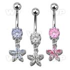 j61gze9 steel belly ring w dangling dangling flower petals form belly piercing