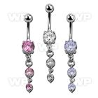 j61gzse steel belly ring w dangling two dangling prong set roun belly piercing