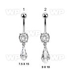 j61lek steel belly ring w dangling long drop shaped crystal belly piercing