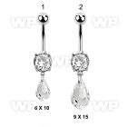 j61lep steel belly ring w dangling tear drop shaped crystal belly piercing