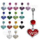 j61lps 316l steel belly ring w a dangling crystal studded heart belly piercing