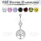 j61q10 steel belly ring w dangling silver 925 tree of life symbo belly piercing