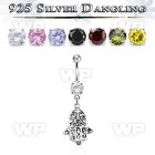 j61q1e0 steel belly ring w dangling silver 925 hamsa belly piercing