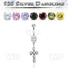 j61q1ee steel belly ring w dangling silver 925 cross formed by belly piercing