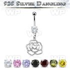 j61q1ep steel belly ring w dangling silver 925 rose belly piercing