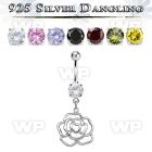 j61q1ep steel belly ring w dangling silver 925 rose belly piercing