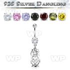 j61q1es steel belly ring w dangling silver 925 owl belly piercing