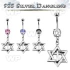 j61q1l steel belly ring w dangling silver 925 david star cross belly piercing