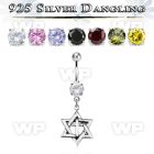 j61q1l steel belly ring w dangling silver 925 david star cross belly piercing