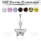 j61q1s steel belly ring w dangling silver 925 butterfly belly piercing
