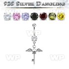 j61q1z steel belly ring w dangling silver 925 star key wings belly piercing