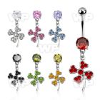 j61s0ef steel belly ring w dangling dangling crystal studded belly piercing