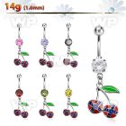 j61sp0f steel belly ring w dangling dangling cherry in colors belly piercing