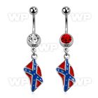 j61ssz steel belly ring w dangling confederate flag length 10mm belly piercing