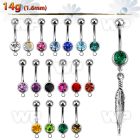 j61stz steel belly ring w dangling small feather length 10mm 3 belly piercing