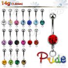 j61y0t steel belly ring 8mm press fit jewel ball dangling gay belly piercing