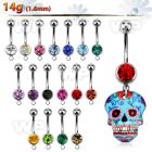 j61yz9 steel belly ring w dangling blue themed painted sugar sku belly piercing