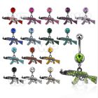 j61yze steel belly ring w dangling crystal studded black plated belly piercing