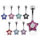 j61zsy steel belly ring lower two color crystal studded star sha belly piercing