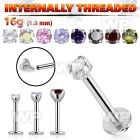 lbczin internally threaded steel labret w upper 2 5mm cz stone