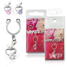 m2umey fake nipple jewelry dangling apple design round cz stone belly piercing