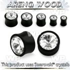 m7ai6 bblack areng wood double flare plug clear swarovski cryst ear lobe piercing