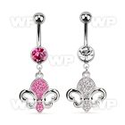 mcd498 316l steel belly banana w crystal fleur de lis