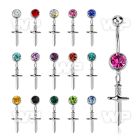 mcd768 steel belly banana w 8mm jewel ball w dangling dagger