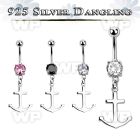 mcdvd22 steel belly banana w round cz silver plain anchor