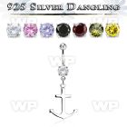 mcdvd22 steel belly banana w round cz silver plain anchor
