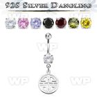 mcdvd26 steel cz belly banana silver dangling chinese word