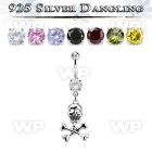 mcdvd28 steel belly banana w cz silver skull with crossed bones