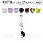 mcdvd30 steel belly banana w round cz silver ying yang symbol